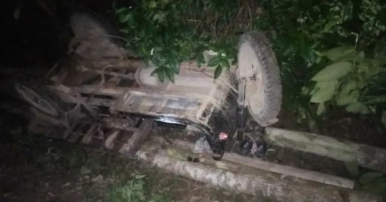 উল্টে যাওয়া কাঠবোঝাই ভ্যান